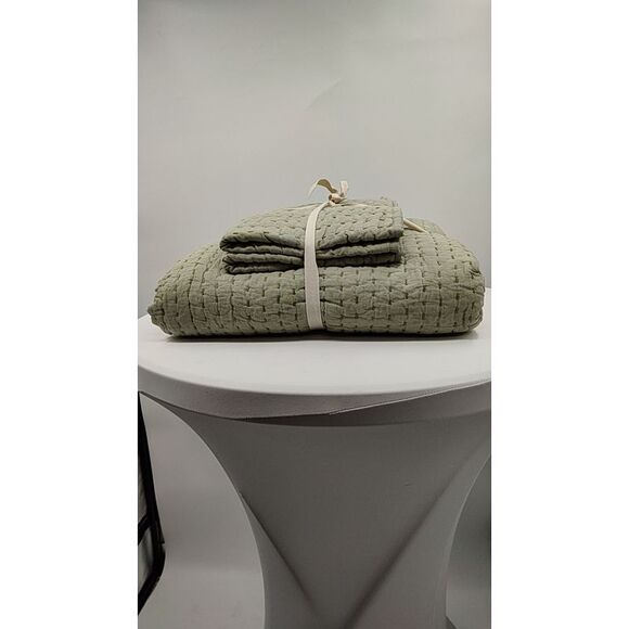 Quince Home Linen Cotton Stitch Quilt Set 3 Piesas Willowleaf King/Cal King